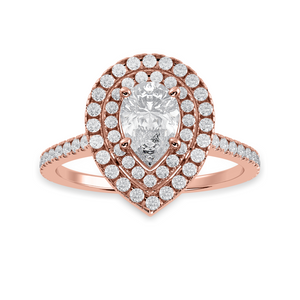 70-Pointer Pear Cut Solitaire Double Halo Diamond Shank 18K Rose Gold Ring JL AU 1300R-B   Jewelove.US