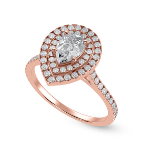 50-Pointer Pear Cut Solitaire Double Halo Diamond Shank 18K Rose Gold Ring JL AU 1300R-A   Jewelove.US