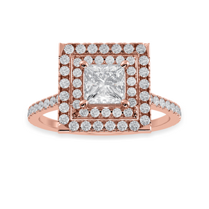 50-Pointer Princess Cut Solitaire Double Halo Diamond Shank 18K Rose Gold Ring JL AU 1301R-A   Jewelove.US