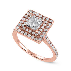 70-Pointer Princess Cut Solitaire Double Halo Diamond Shank 18K Rose Gold Ring JL AU 1301R-B   Jewelove.US