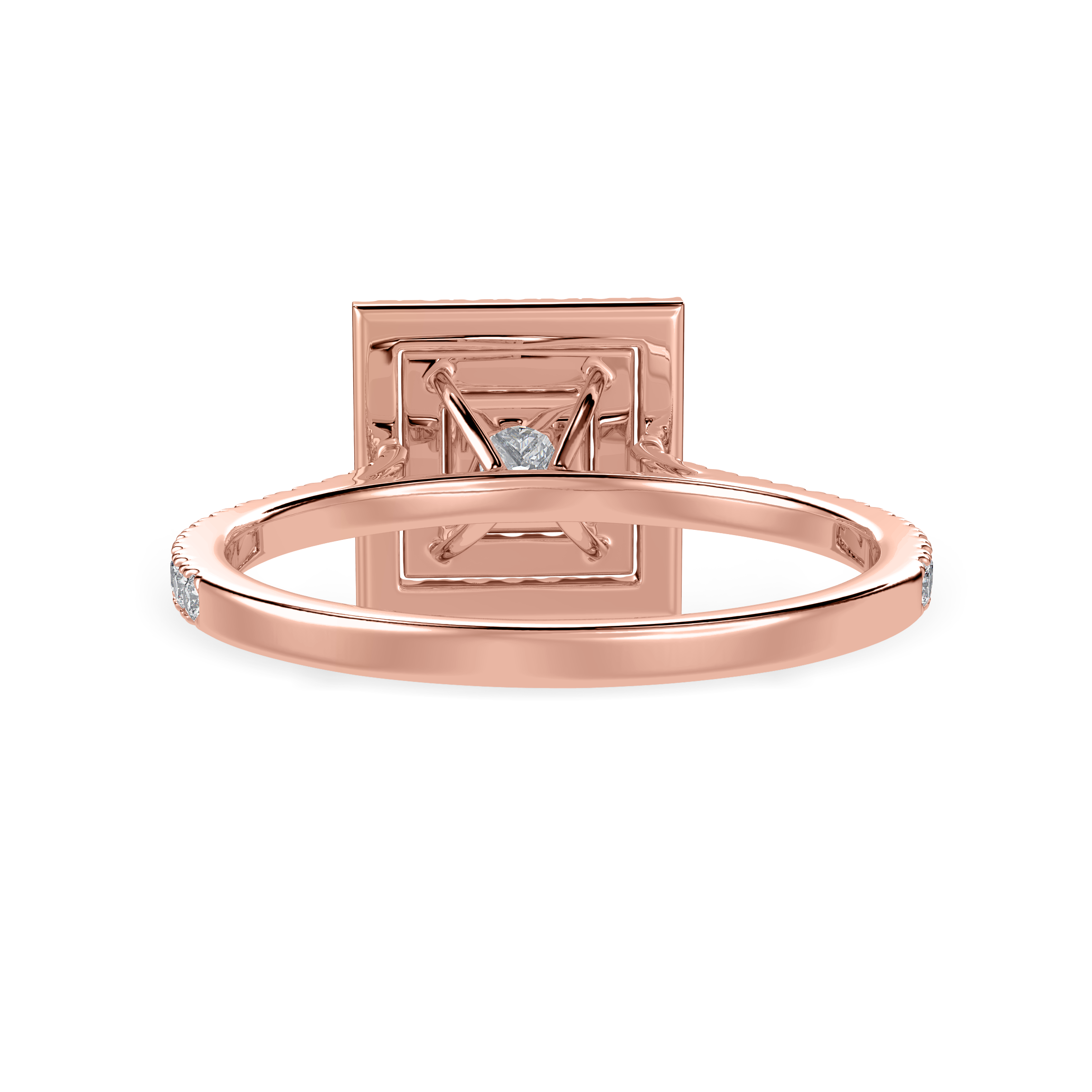 70-Pointer Princess Cut Solitaire Double Halo Diamond Shank 18K Rose Gold Ring JL AU 1301R-B   Jewelove.US