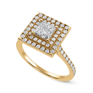 50-Pointer Princess Cut Solitaire Double Halo Diamond Shank 18K Yellow Gold Ring JL AU 1301Y-A   Jewelove.US