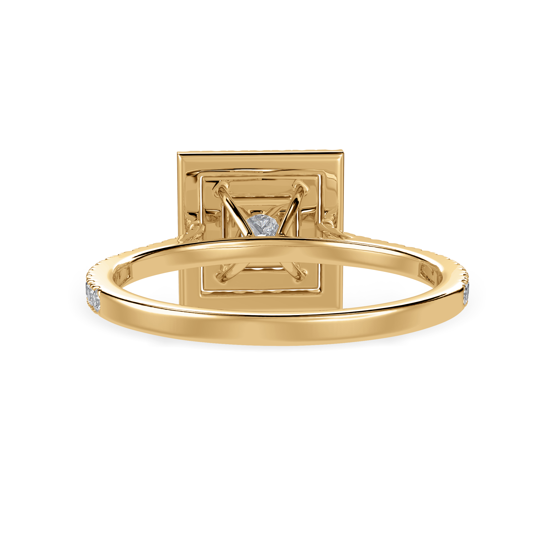 50-Pointer Princess Cut Solitaire Double Halo Diamond Shank 18K Yellow Gold Ring JL AU 1301Y-A   Jewelove.US