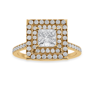 70-Pointer Princess Cut Solitaire Double Halo Diamond Shank 18K Yellow Gold Ring JL AU 1301Y-B   Jewelove.US