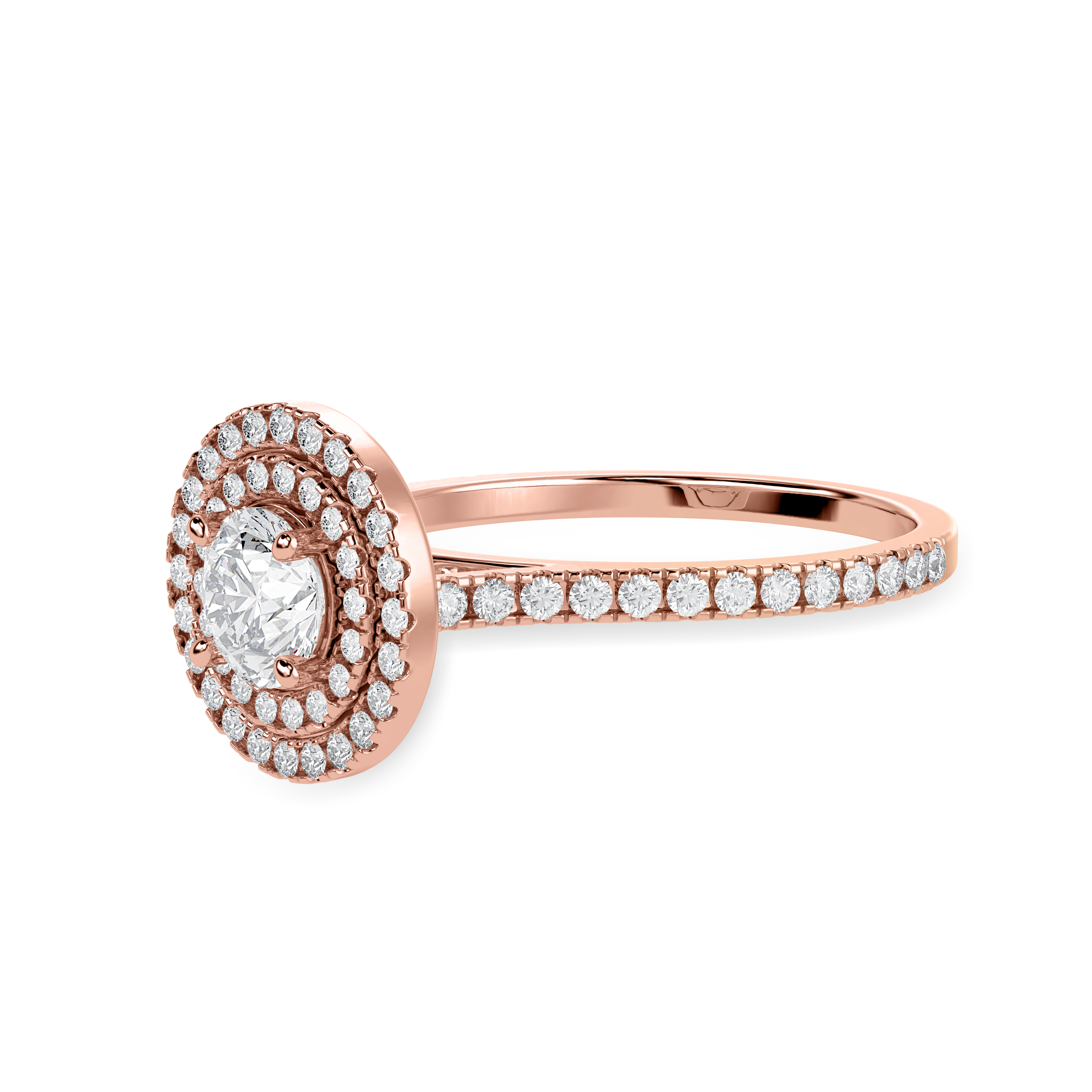 50-Pointer Solitaire Double Halo Diamond Shank 18K Rose Gold Ring JL AU 1302R-A   Jewelove.US