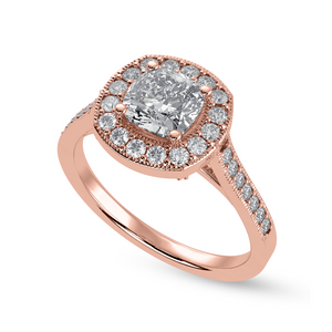 70-Pointer Cushion Cut Solitaire Halo Diamond Shank 18K Rose Gold Ring JL AU 1303R-B   Jewelove.US