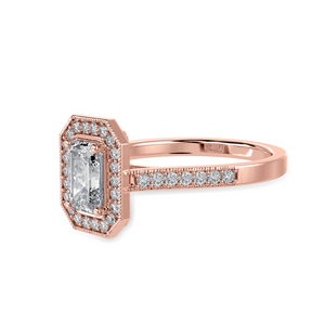 70-Pointer Emerald Cut Solitaire Halo Diamond Shank 18K Rose Gold Ring JL AU 1304R-B   Jewelove.US