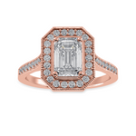 Load image into Gallery viewer, 70-Pointer Emerald Cut Solitaire Halo Diamond Shank 18K Rose Gold Ring JL AU 1304R-B   Jewelove.US
