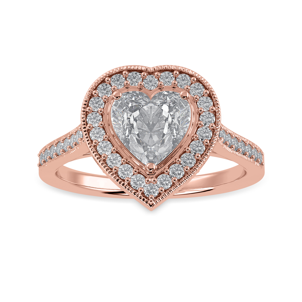 50-Pointer Heart Cut Solitaire Halo Diamond Shank 18K Rose Gold Ring JL AU 1305R-A   Jewelove.US