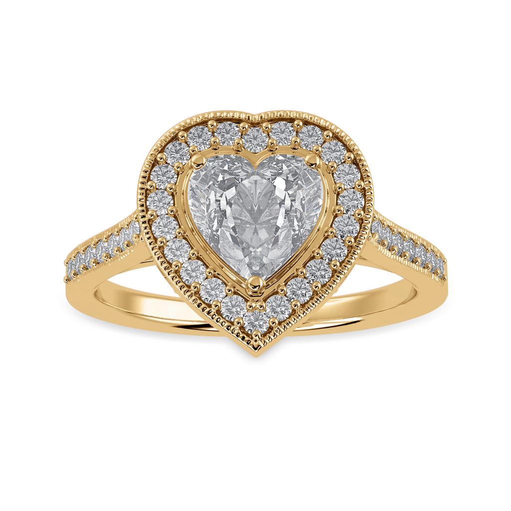 50-Pointer Heart Cut Solitaire Halo Diamond Shank 18K Yellow Gold Ring JL AU 1305Y-A   Jewelove.US