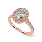 Load image into Gallery viewer, 70-Pointer Oval Cut Solitaire Halo Diamond Shank 18K Rose Gold Ring JL AU 1325R-B   Jewelove.US
