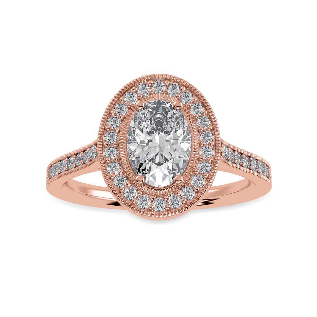 50-Pointer Oval Cut Solitaire Halo Diamond Shank 18K Rose Gold Ring JL AU 1325R-A   Jewelove.US