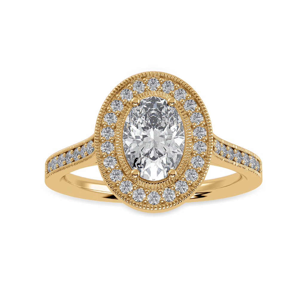 70-Pointer Oval Cut Solitaire Halo Diamond Shank 18K Yellow Gold Ring JL AU 1325Y-B   Jewelove.US