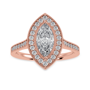 70-Pointer Marquise Cut Solitaire Halo Diamond Shank 18K Rose Gold Ring JL AU 1326R-B   Jewelove.US