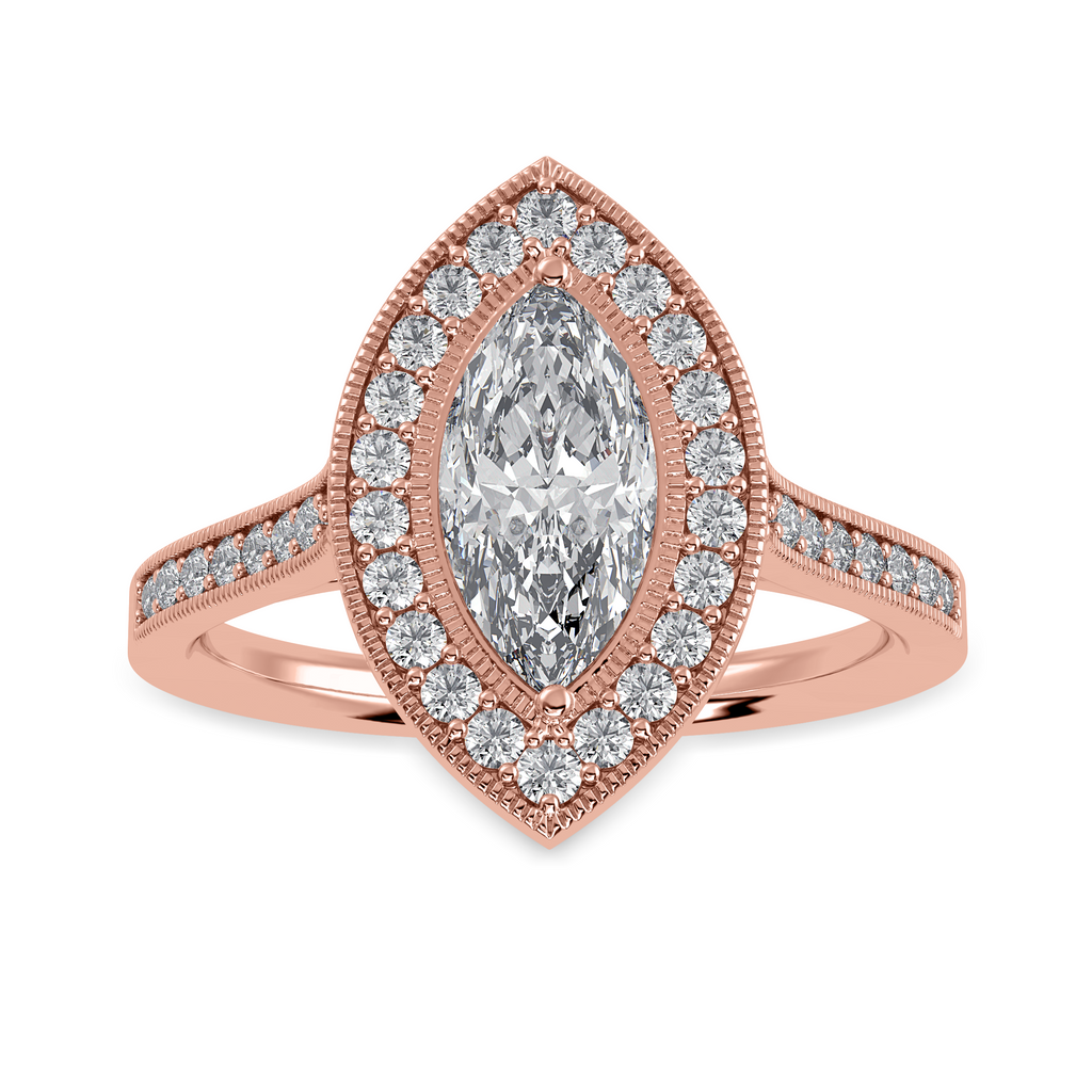 50-Pointer Marquise Cut Solitaire Halo Diamond Shank 18K Rose Gold Ring JL AU 1326R-A   Jewelove.US