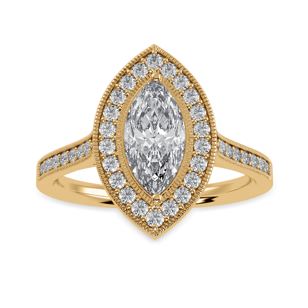 70-Pointer Marquise Cut Solitaire Halo Diamond Shank 18K Yellow Gold Ring JL AU 1326Y-B   Jewelove.US