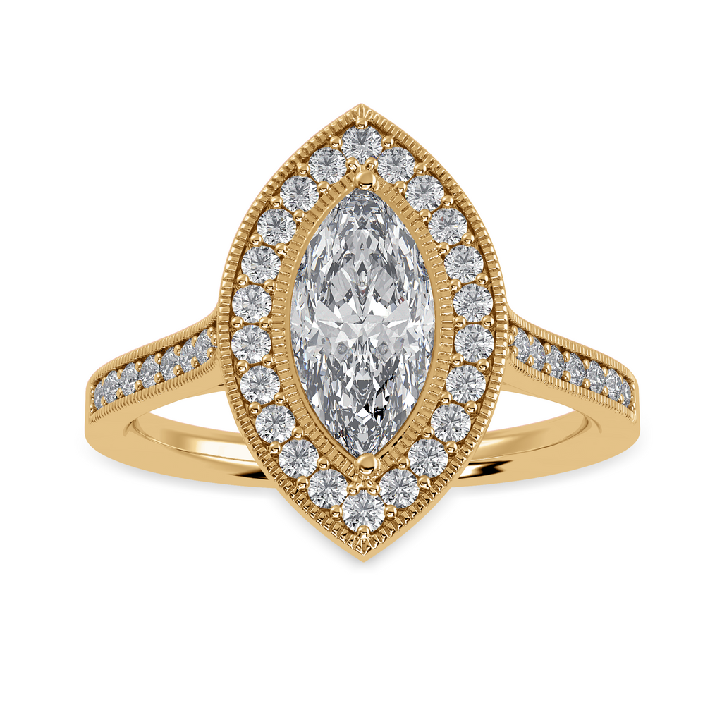 50-Pointer Marquise Cut Solitaire Halo Diamond Shank 18K Yellow Gold Ring JL AU 1326Y-A   Jewelove.US