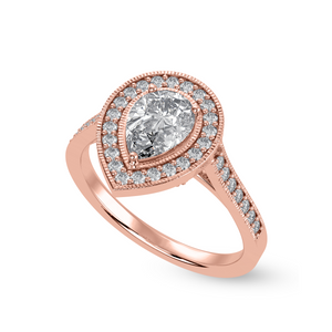 50-Pointer Pear Cut Solitaire Halo Diamond Shank 18K Rose Gold Ring JL AU 1327R-A   Jewelove.US