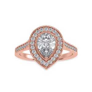 50-Pointer Pear Cut Solitaire Halo Diamond Shank 18K Rose Gold Ring JL AU 1327R-A   Jewelove.US