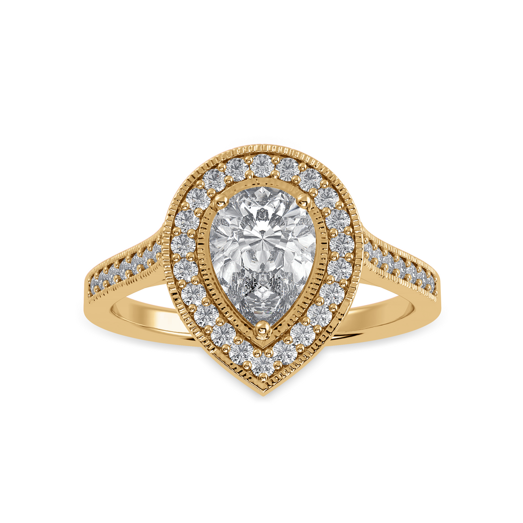 70-Pointer Pear Cut Solitaire Halo Diamond Shank 18K Yellow Gold Ring JL AU 1327Y-B   Jewelove.US