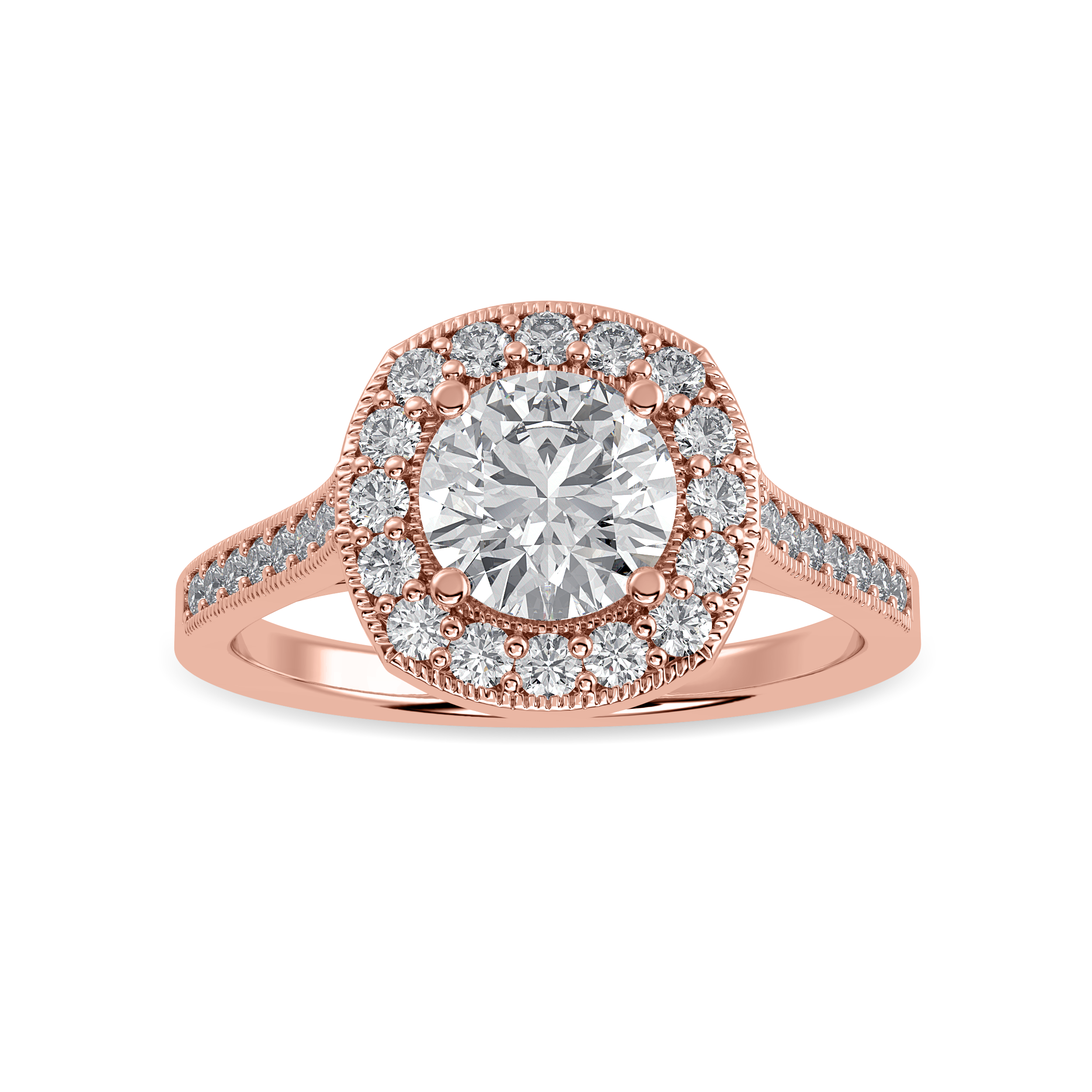 50-Pointer Solitaire Halo Diamond Shank 18K Rose Gold Ring JL AU 1332R-A   Jewelove.US