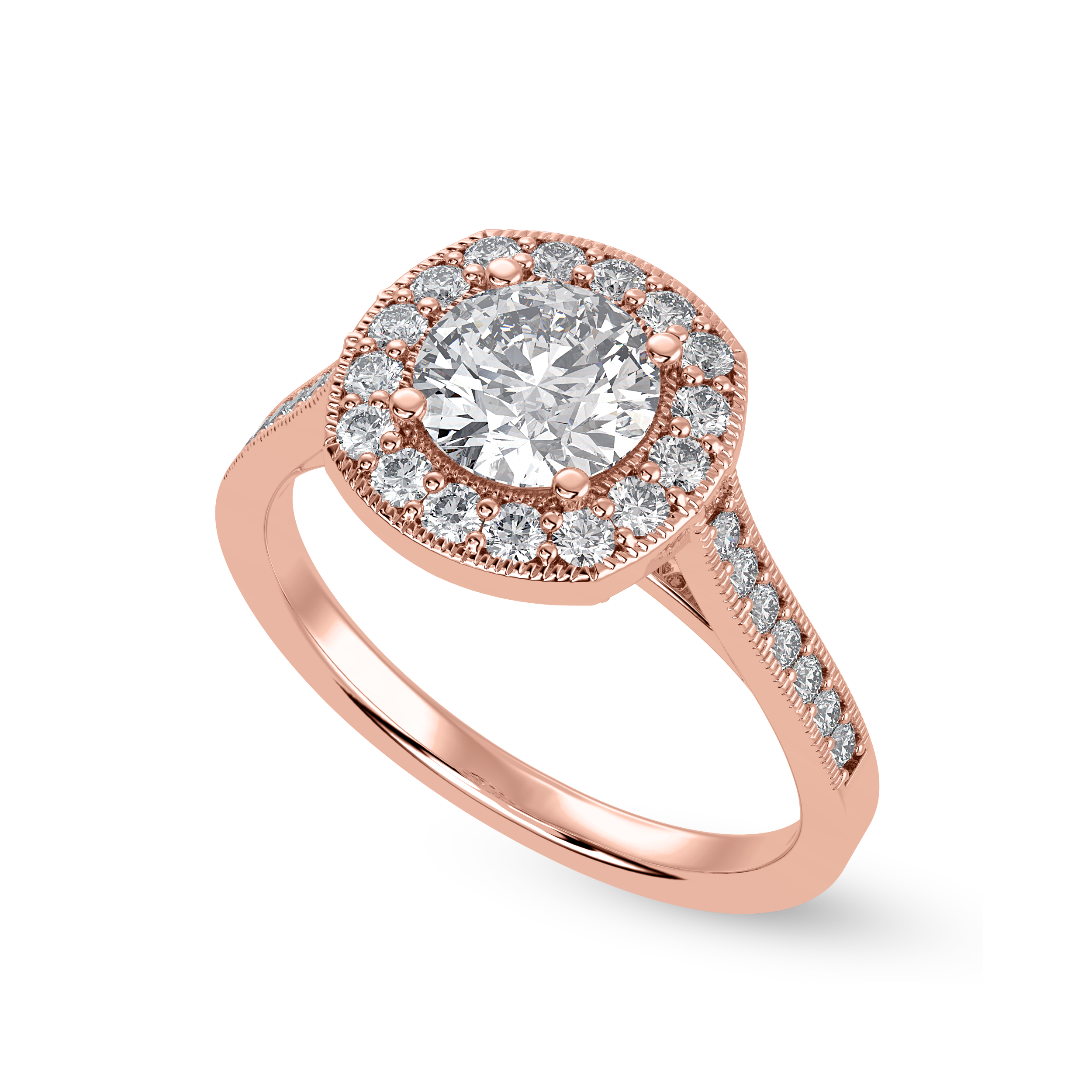 50-Pointer Solitaire Halo Diamond Shank 18K Rose Gold Ring JL AU 1332R-A   Jewelove.US