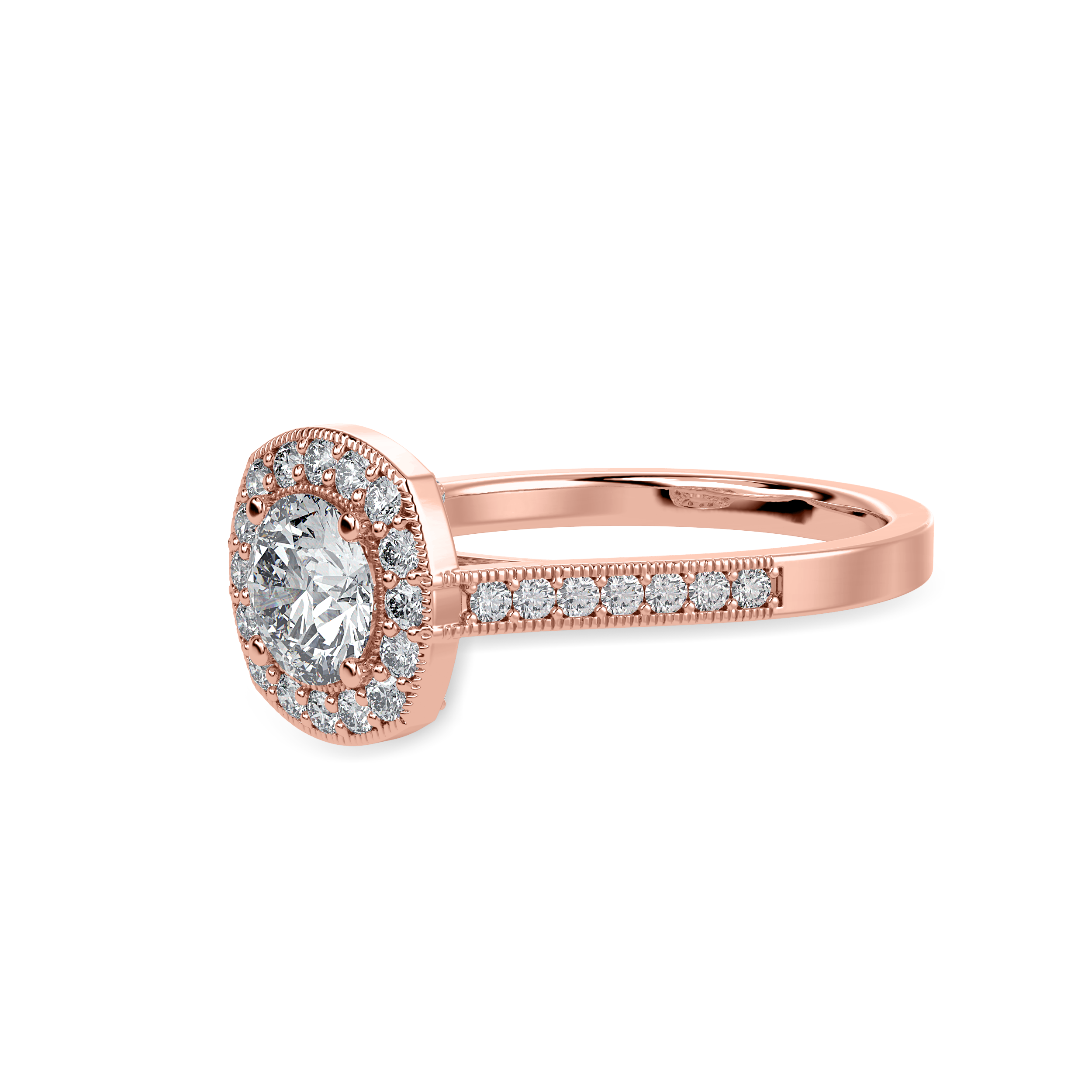 50-Pointer Solitaire Halo Diamond Shank 18K Rose Gold Ring JL AU 1332R-A   Jewelove.US