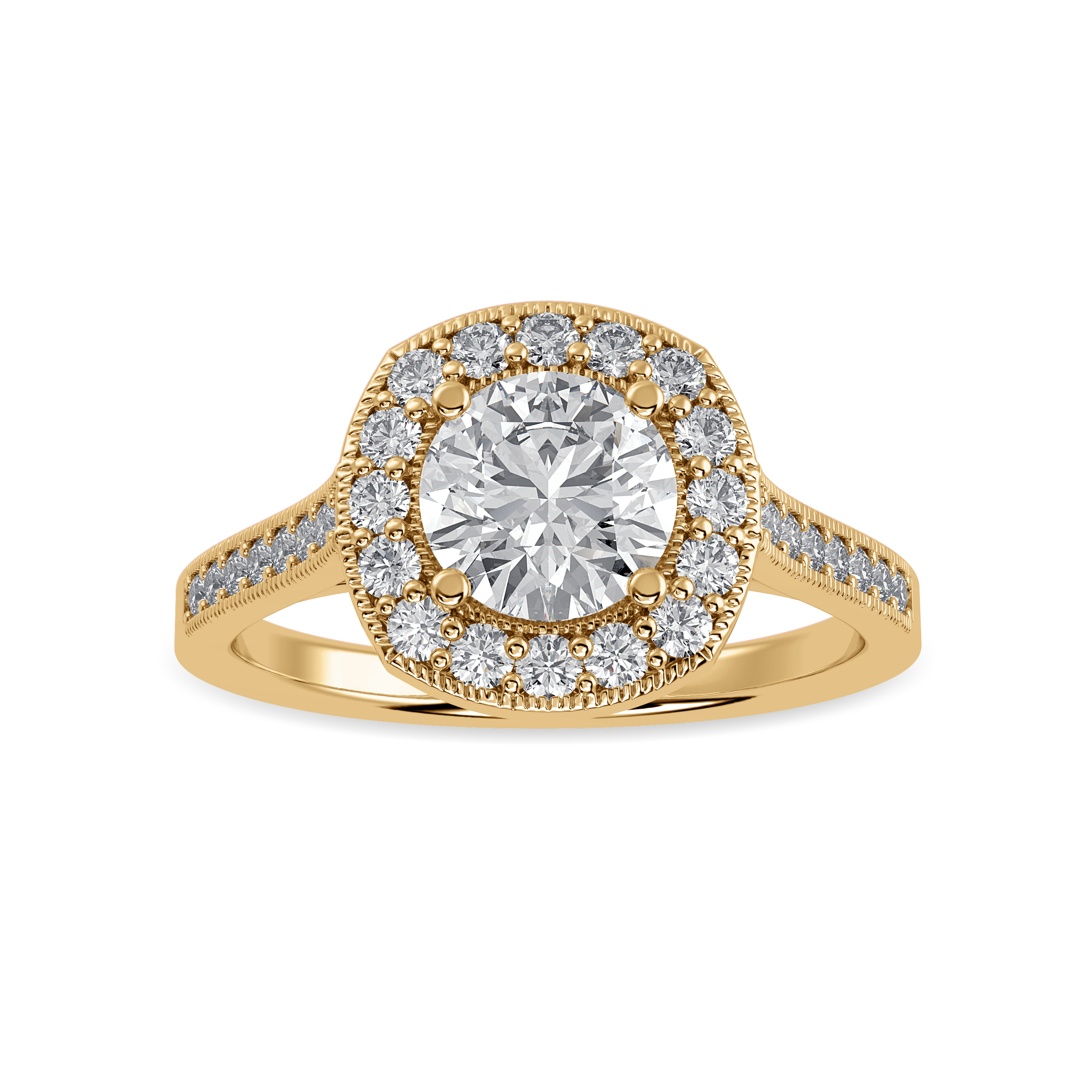 50-Pointer Solitaire Halo Diamond Shank 18K Yellow Gold Ring JL AU 1332Y-A   Jewelove.US