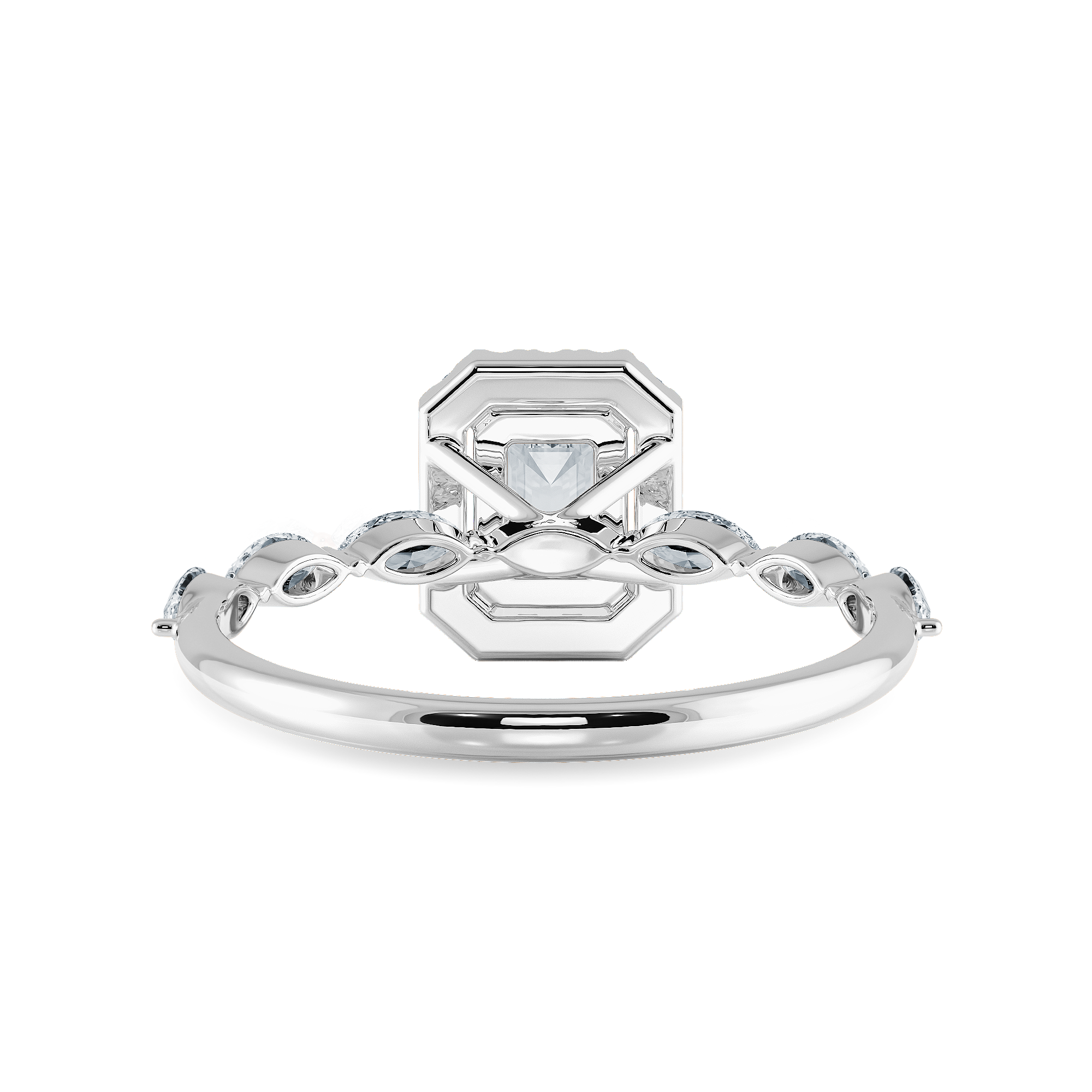 50-Pointer Emerald Cut Solitaire Halo Diamonds with Marquise Cut Diamonds Platinum Ring JL PT 1272-A   Jewelove.US