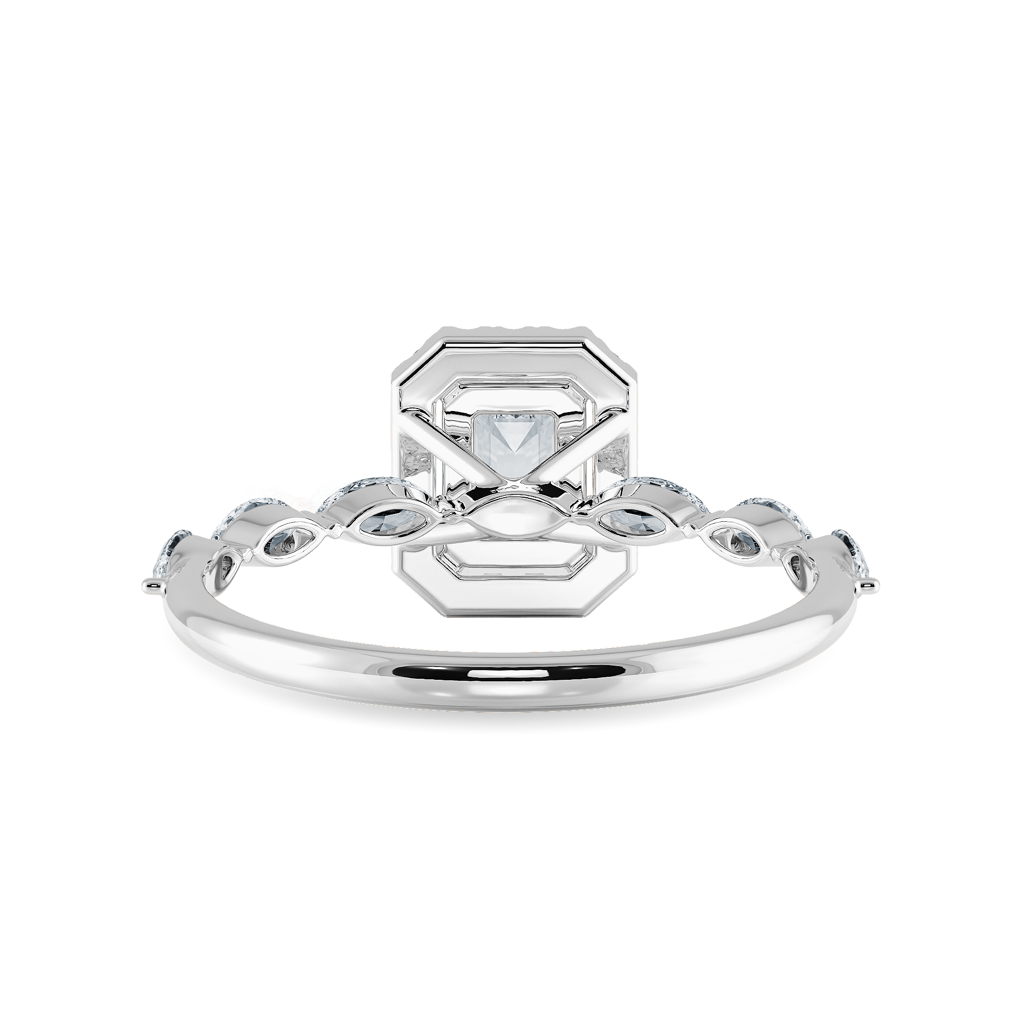 50-Pointer Emerald Cut Solitaire Halo Diamonds with Marquise Cut Diamonds Platinum Ring JL PT 1272-A