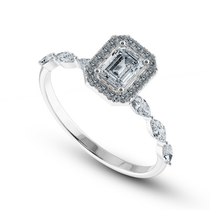 30-Pointer Emerald Cut Solitaire Halo Diamonds with Pear Cut Diamonds Platinum Ring JL PT 1272   Jewelove.US