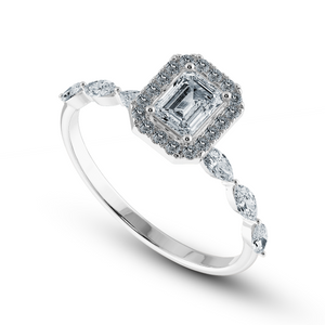 30-Pointer Emerald Cut Solitaire Halo Diamonds with Pear Cut Diamonds Platinum Ring JL PT 1272
