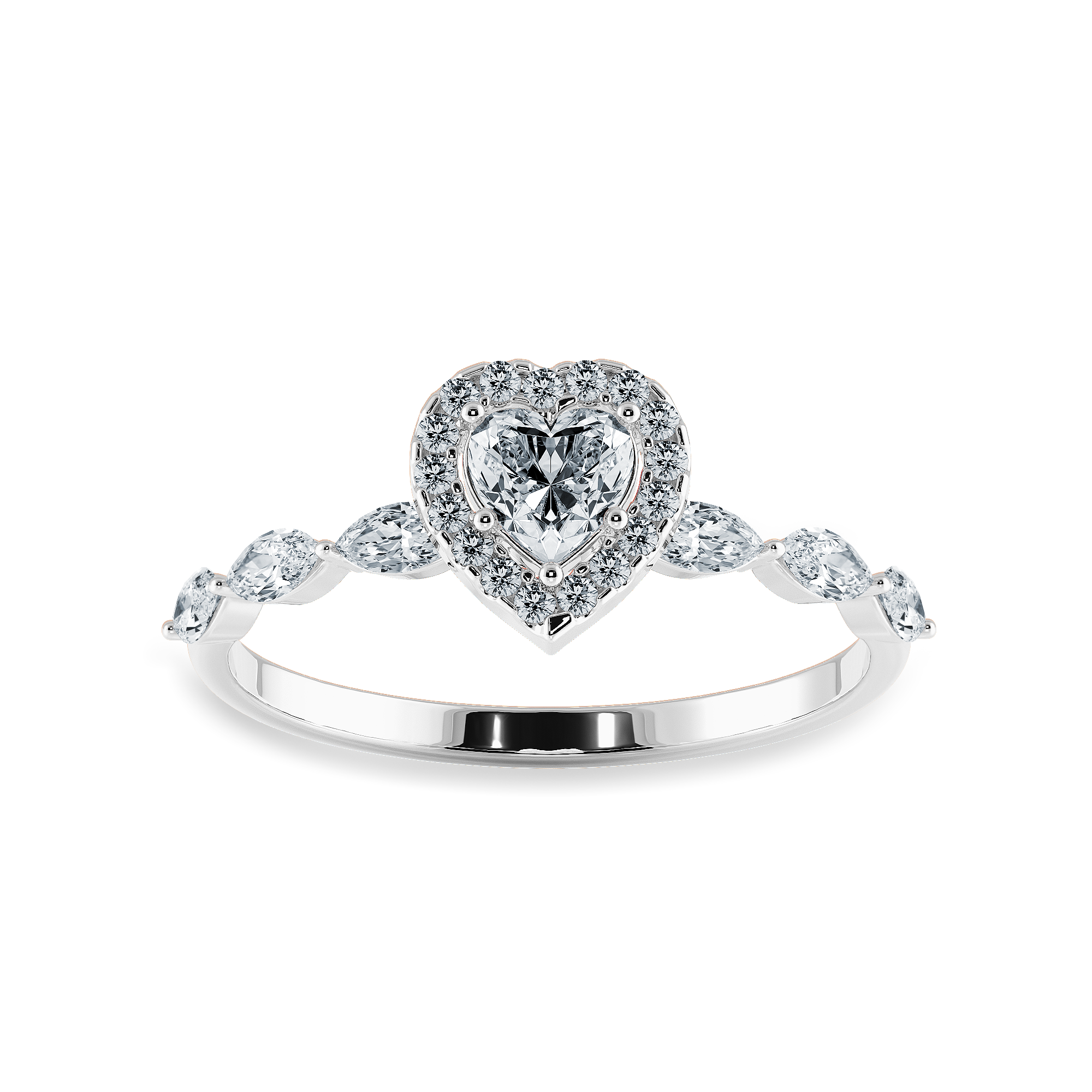 30-Pointer Heart Cut Solitaire Halo Diamonds with Marquise Cut Diamonds Accents Platinum Ring JL PT 1273