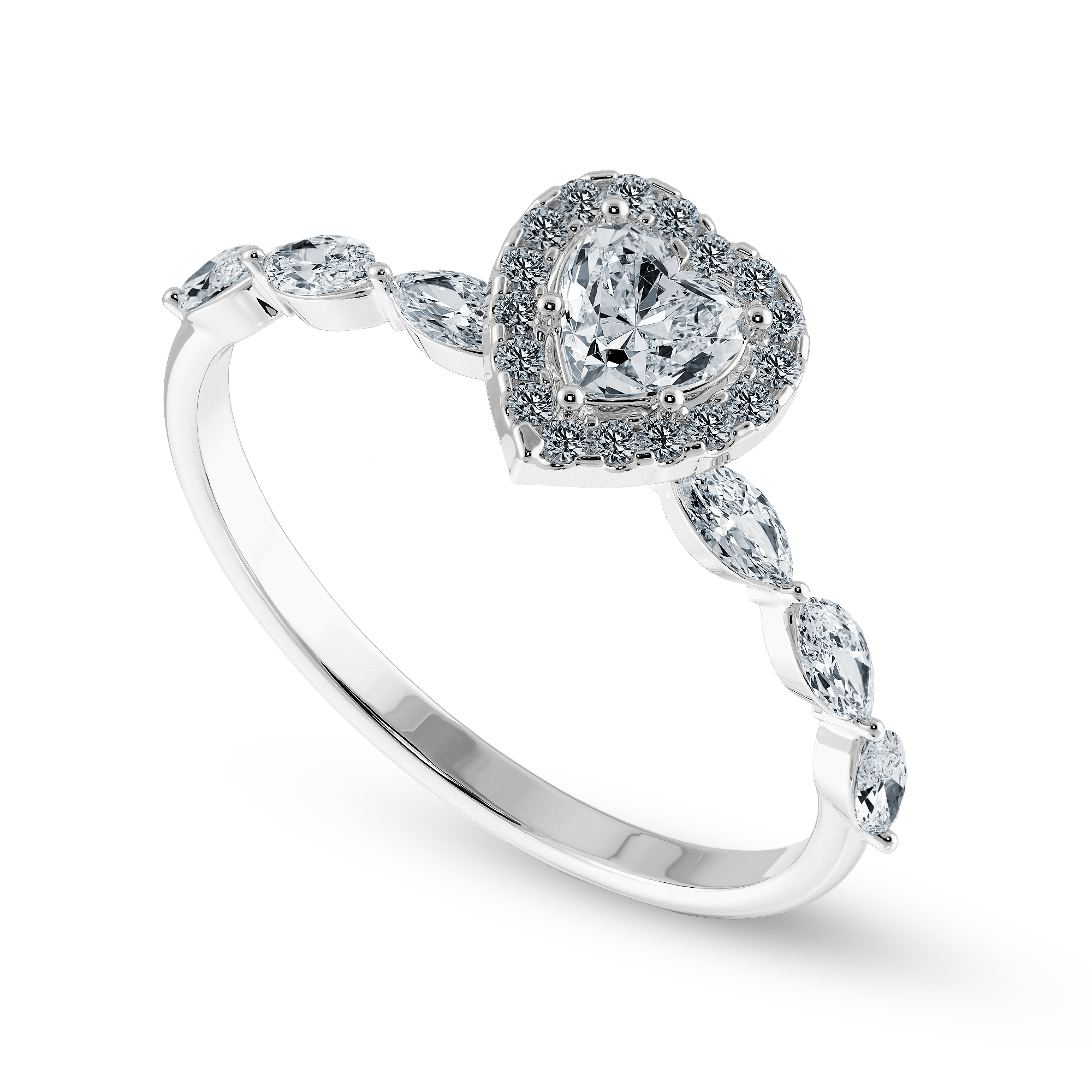 50-Pointer Heart Cut Solitaire Halo Diamonds with Marquise Cut Diamonds Accents Platinum Ring JL PT 1273-A