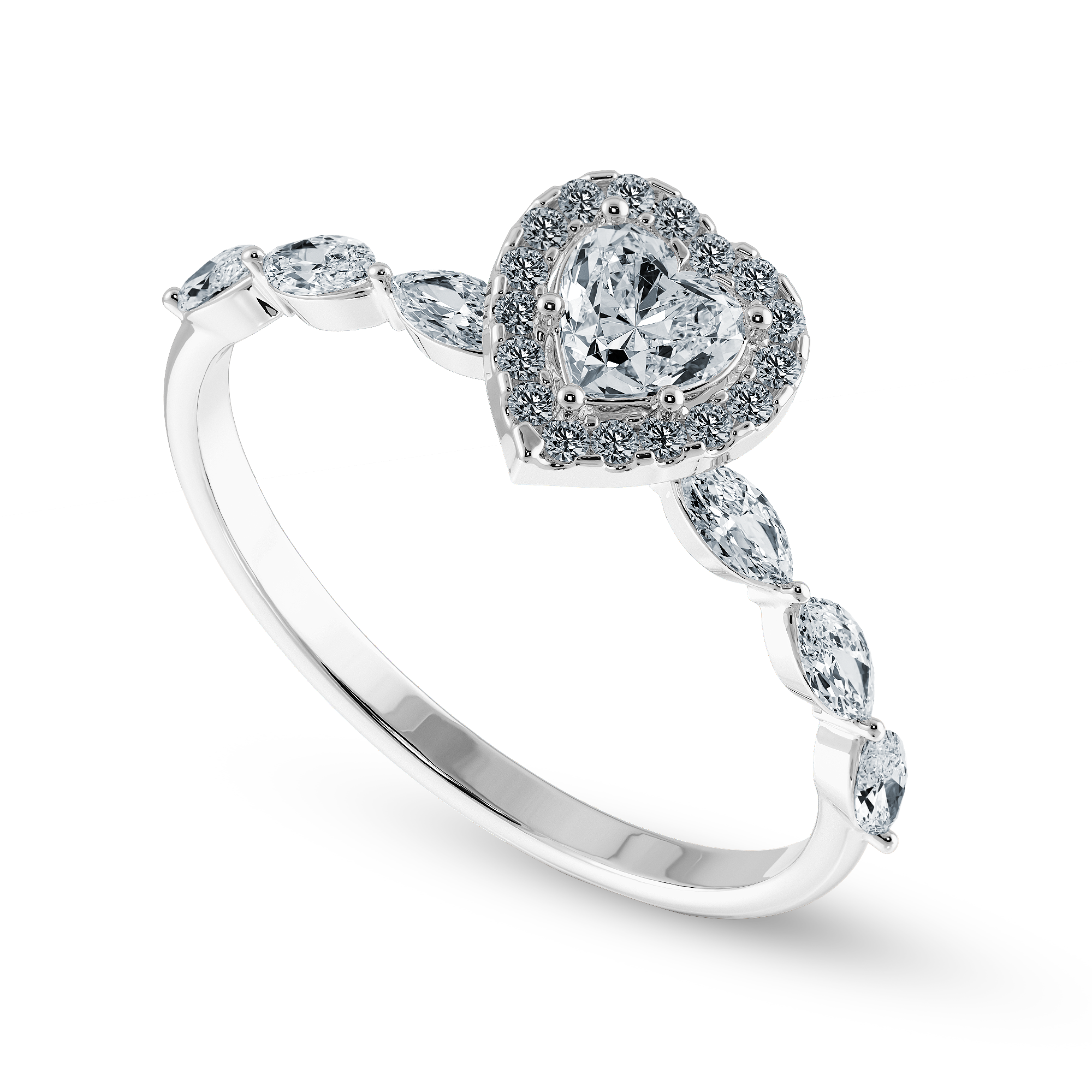 70-Pointer Heart Cut Solitaire Halo Diamonds with Marquise Cut Diamonds Accents Platinum Ring JL PT 1273-B   Jewelove.US