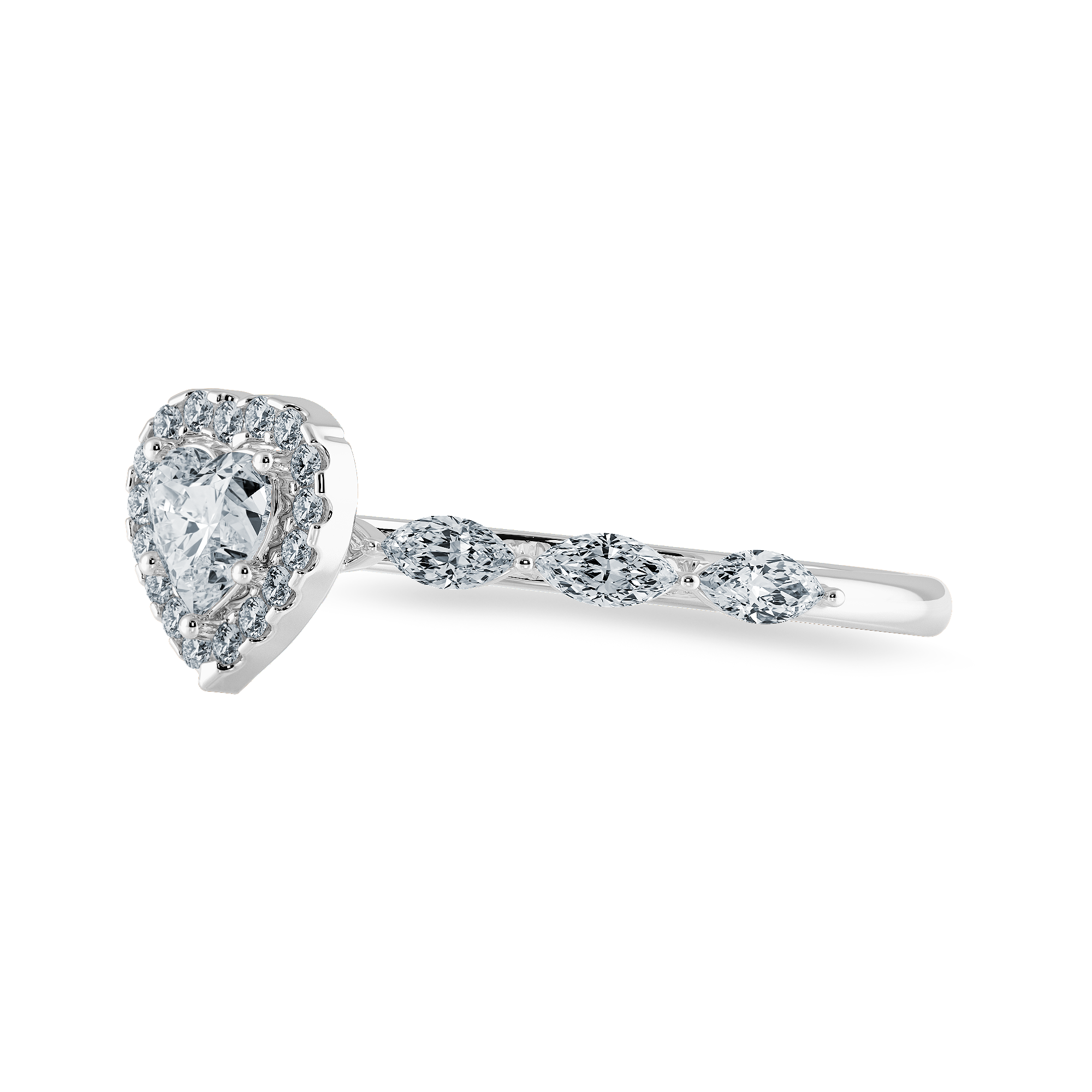 50-Pointer Heart Cut Solitaire Halo Diamonds with Marquise Cut Diamonds Accents Platinum Ring JL PT 1273-A   Jewelove.US