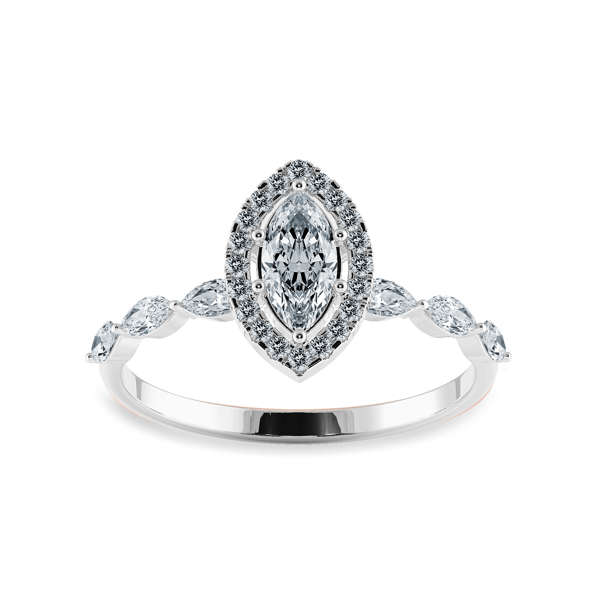 70-Pointer Marquise Cut Solitaire Halo Diamond Accents Platinum Ring JL PT 1274-B   Jewelove.US