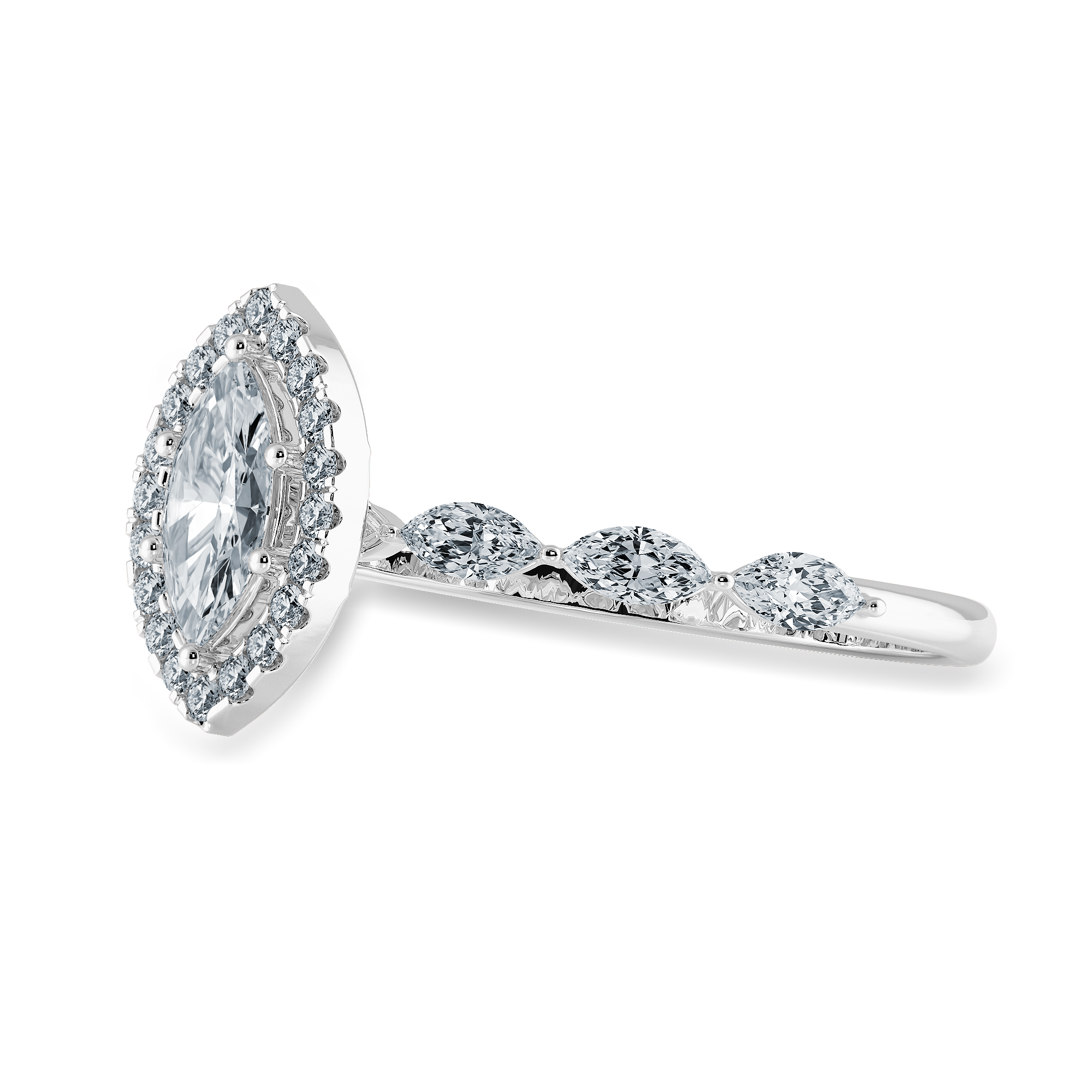 50-Pointer Marquise Cut Solitaire Halo Diamond Accents Platinum Ring JL PT 1274-A   Jewelove.US