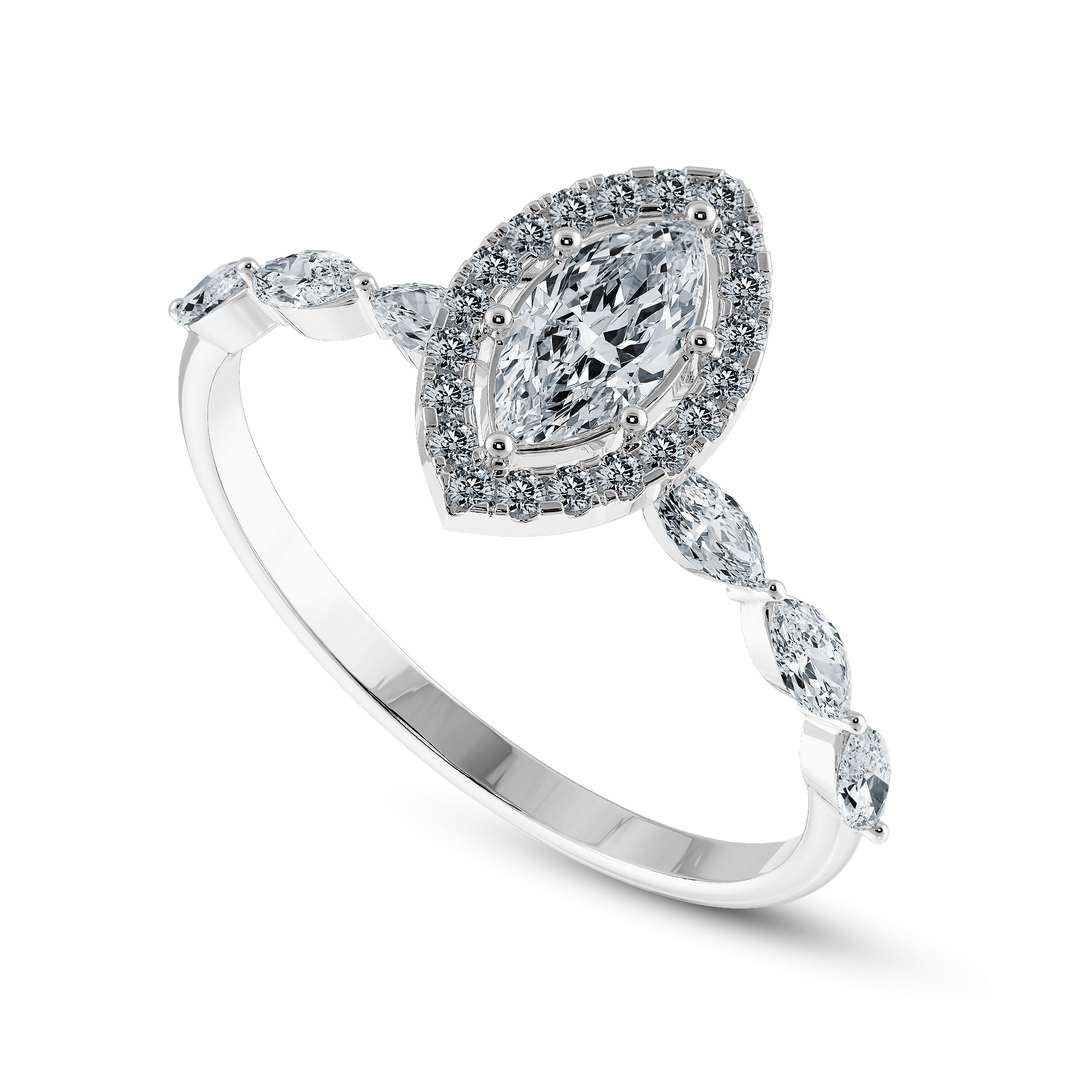 30-Pointer Marquise Cut Solitaire Halo Diamond Accents Platinum Ring JL PT 1274   Jewelove.US