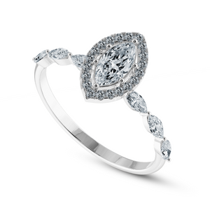 70-Pointer Marquise Cut Solitaire Halo Diamond Accents Platinum Ring JL PT 1274-B   Jewelove.US