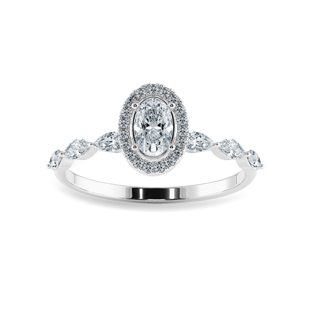 30-Pointer Oval Cut Solitaire Halo Diamonds with Marquise Cut Accents Platinum Ring JL PT 1275   Jewelove.US