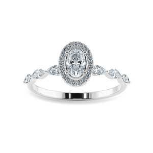 30-Pointer Oval Cut Solitaire Halo Diamonds with Marquise Cut Accents Platinum Ring JL PT 1275   Jewelove.US