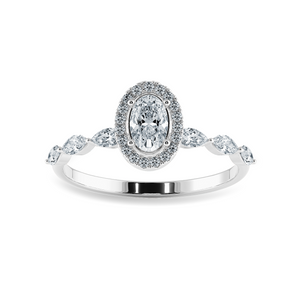 30-Pointer Oval Cut Solitaire Halo Diamonds with Marquise Cut Accents Platinum Ring JL PT 1275