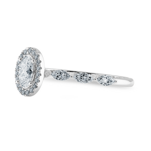 30-Pointer Oval Cut Solitaire Halo Diamonds with Marquise Cut Accents Platinum Ring JL PT 1275