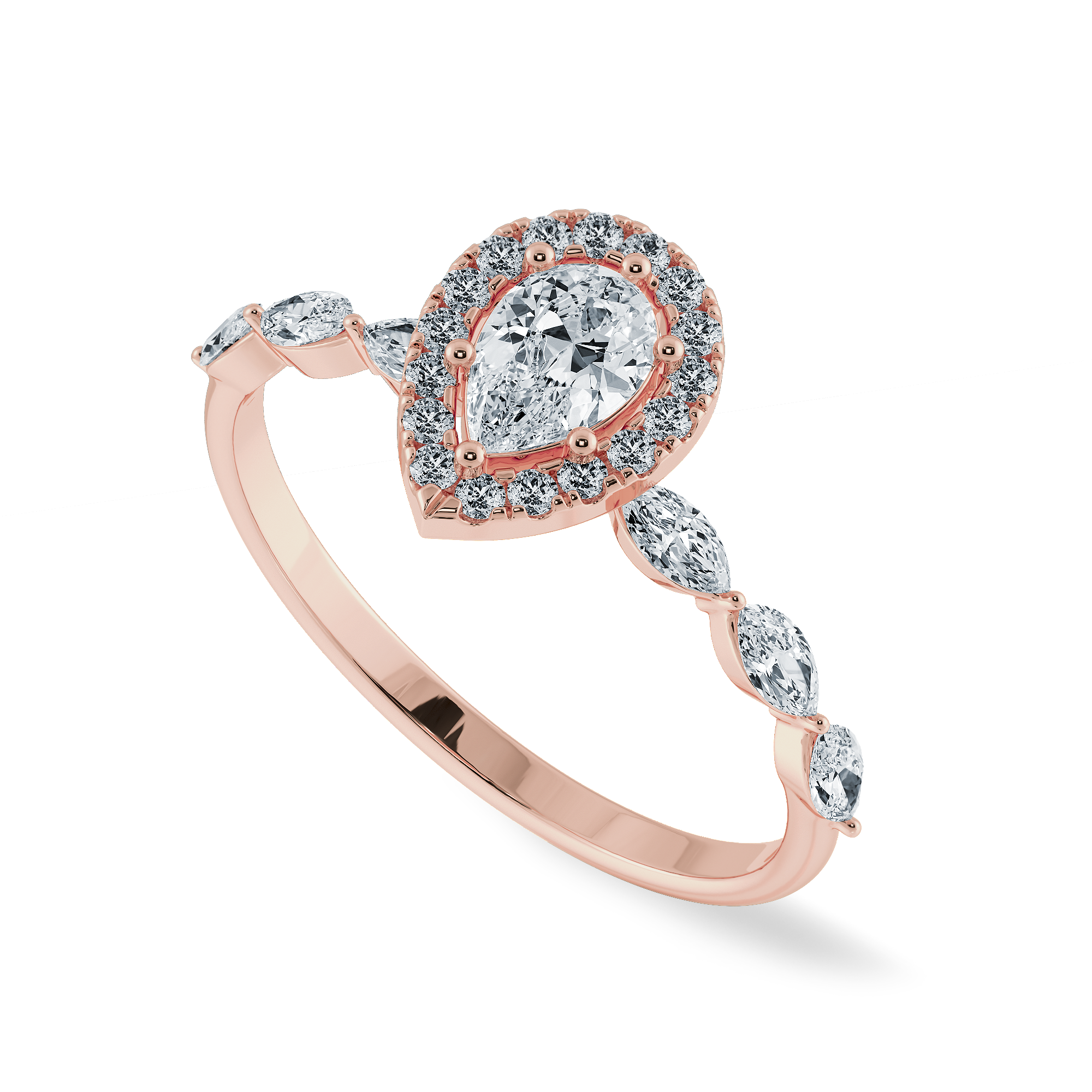 70-Pointer Pear Cut Solitaire Halo Diamonds with Marquise Cut Diamonds Accents 18K Rose Gold Ring JL AU 1276R-B   Jewelove.US
