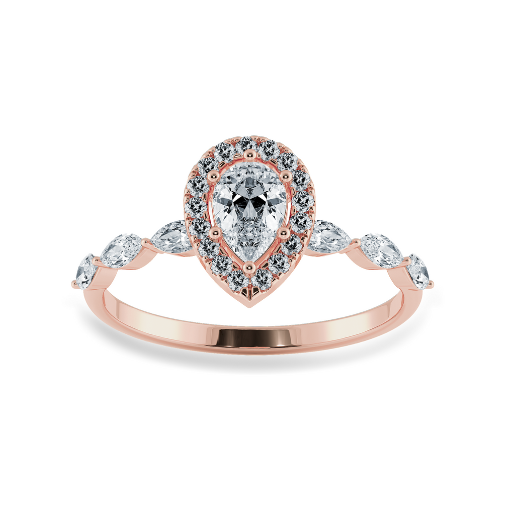 50-Pointer Pear Cut Solitaire Halo Diamonds with Marquise Cut Diamonds Accents 18K Rose Gold Ring JL AU 1276R-A   Jewelove.US