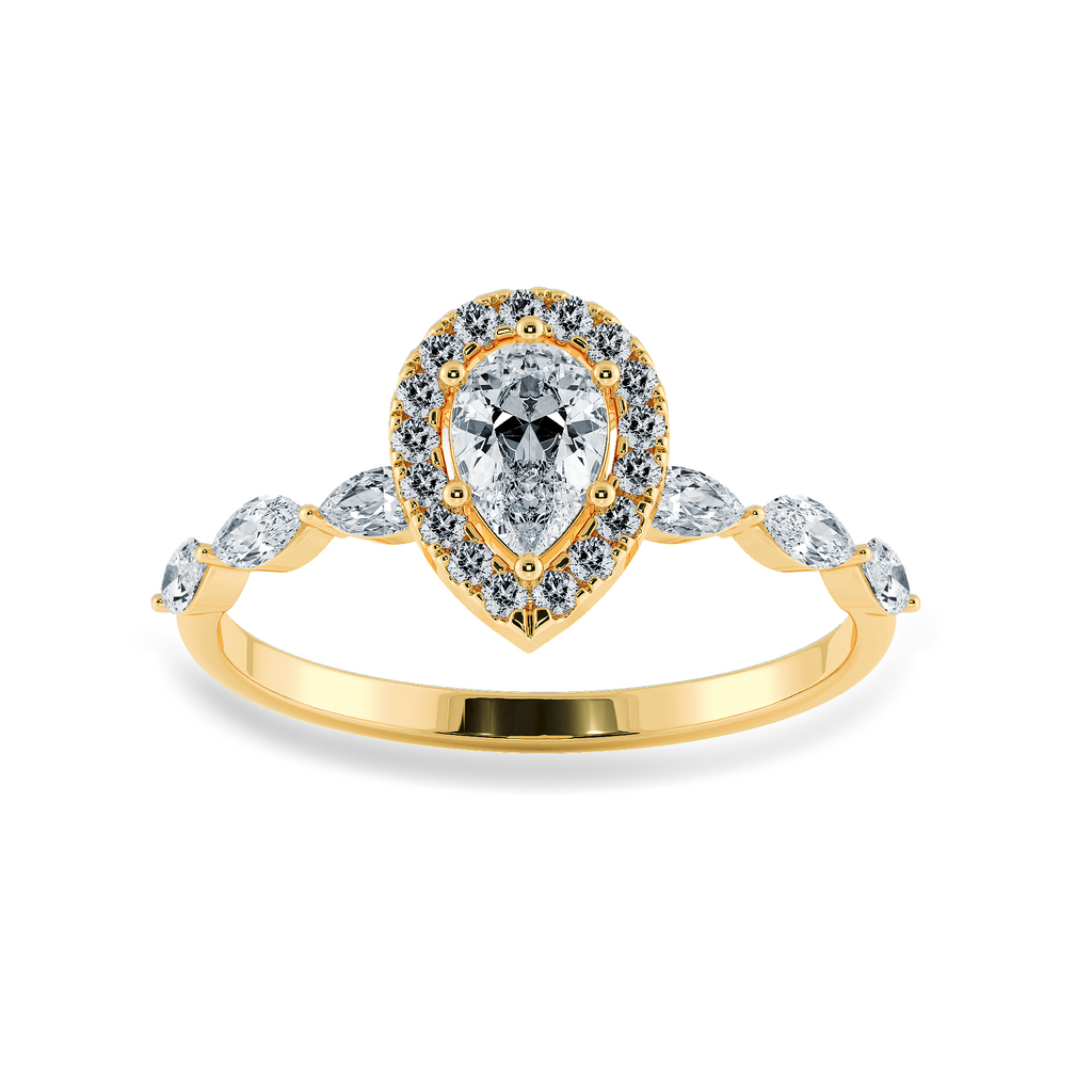 50-Pointer Pear Cut Solitaire Halo Diamond with Marquise Accents 18K Yellow Gold Ring JL AU 1276Y-A   Jewelove.US