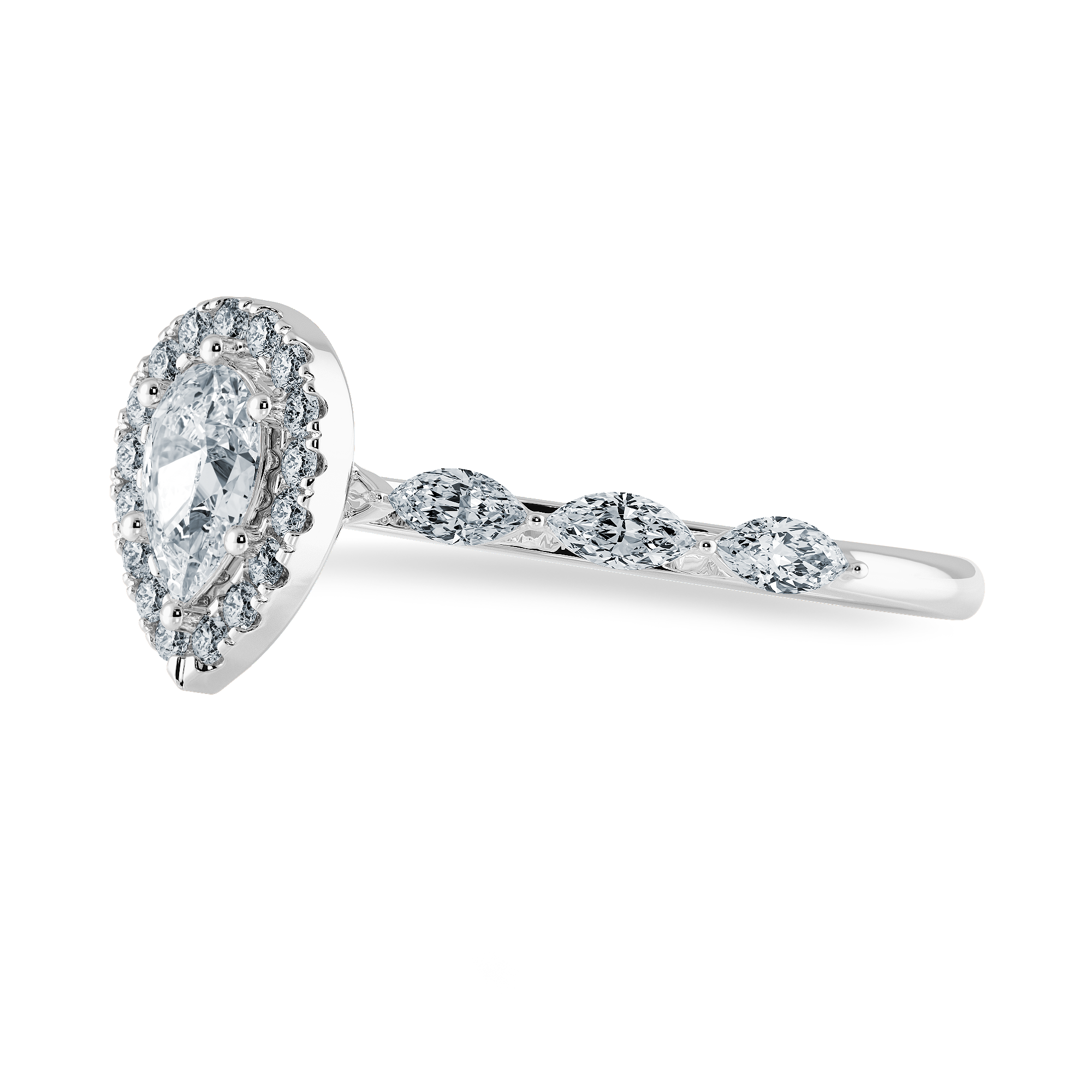 70-Pointer Pear Cut Solitaire Halo Diamonds with Marquise Diamonds Accents  Platinum Ring JL PT 1276-B   Jewelove.US