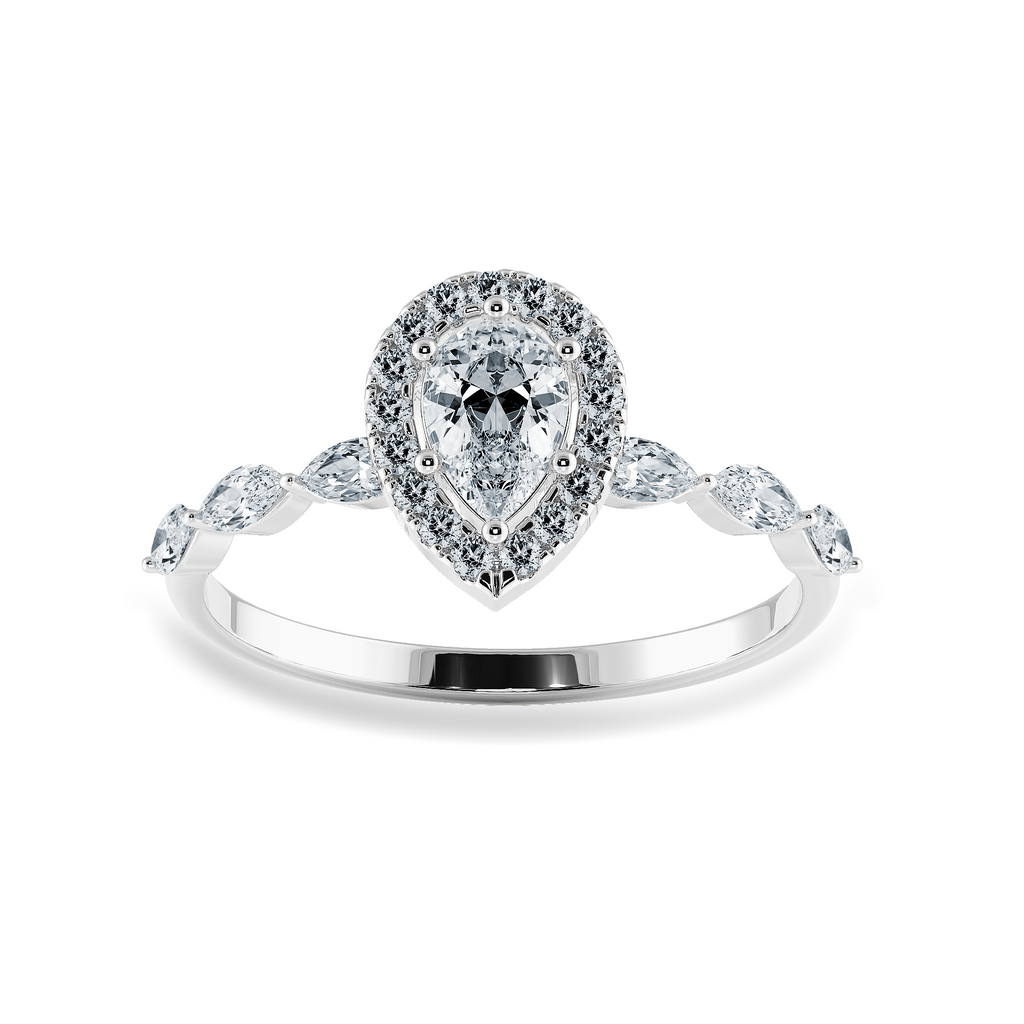 70-Pointer Pear Cut Solitaire Halo Diamonds with Marquise Diamonds Accents  Platinum Ring JL PT 1276-B   Jewelove.US