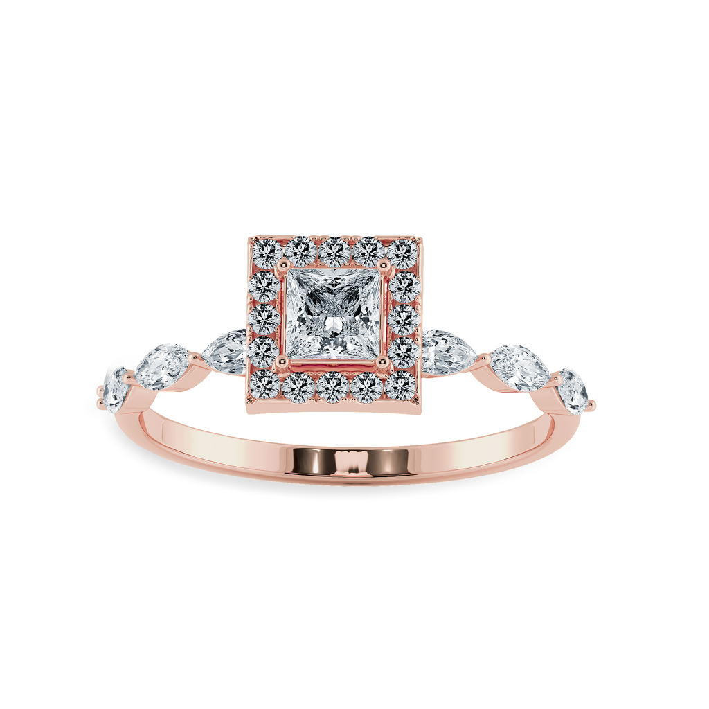 1-Carat Princess Cut Solitaire Halo Diamond with Marquise Cut Diamond Accents 18K Rose Gold Ring JL AU 1277R-C   Jewelove.US
